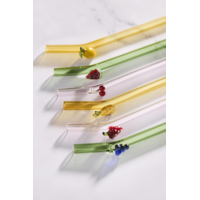 Pailles en verre réutilisables à fruits - Lot de 6 avec goupillon - 16 cm