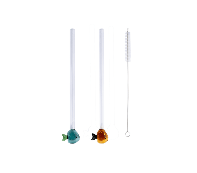 Wiederverwendbare Glasstrohhalme mit Nemo-Fisch-Motiv – 2 Stück & Bürste – 20 cm