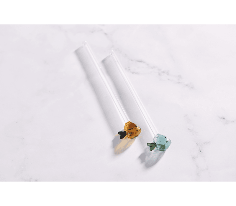 Pailles en verre réutilisables Nemo Fish - Lot de 2 avec goupillon - 20 cm