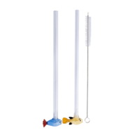 Pailles en verre réutilisables en forme de poisson - Lot de 2 avec goupillon - 20 cm