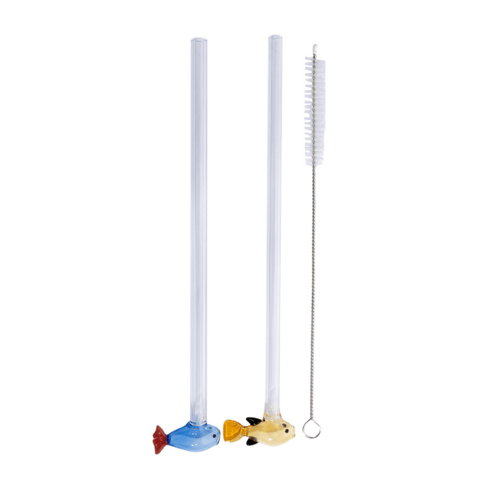 Reusable Glass Straws Fish - 2 pieces & brush - 20cm 