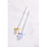 Pailles en verre réutilisables en forme de poisson - Lot de 2 avec goupillon - 20 cm