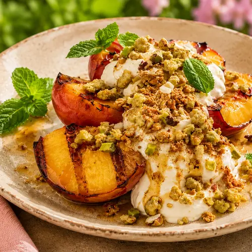 Gegrilde perzik met mascarponecrème 