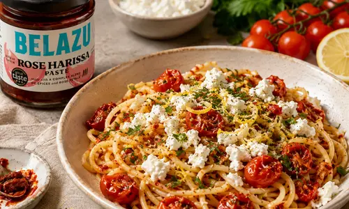 Tonnarelli met rozenharissa