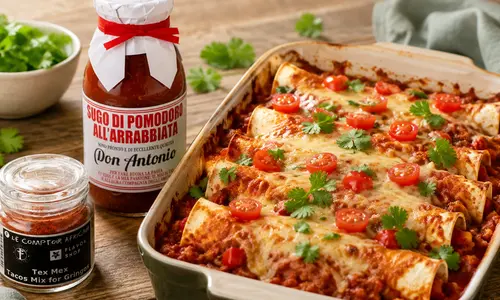 Pittige kip-enchilada’s met arrabbiatasaus