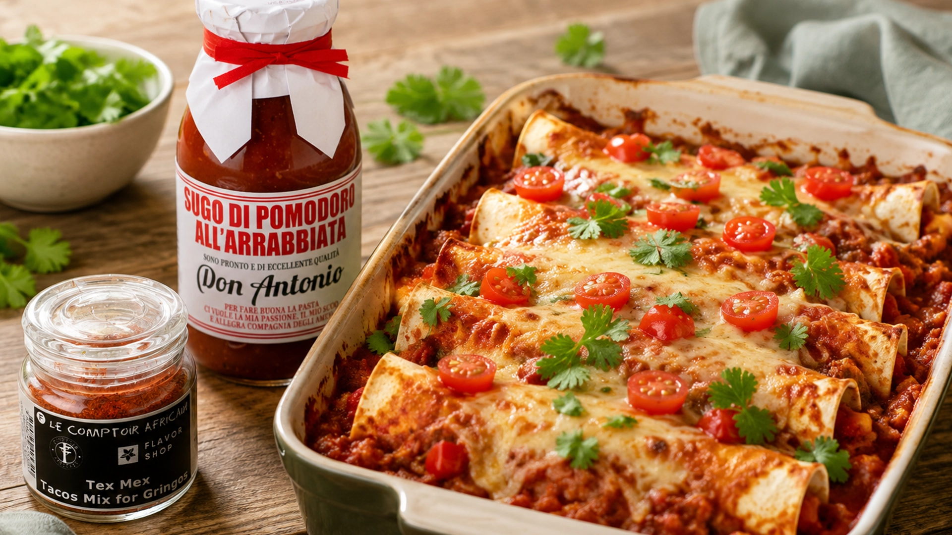 Pittige kip-enchilada’s met arrabbiatasaus
