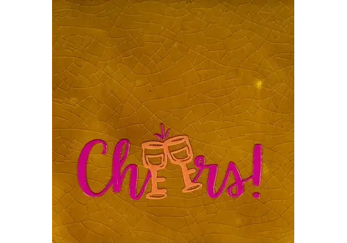 Yett Spruchfliese Cheers - ocker