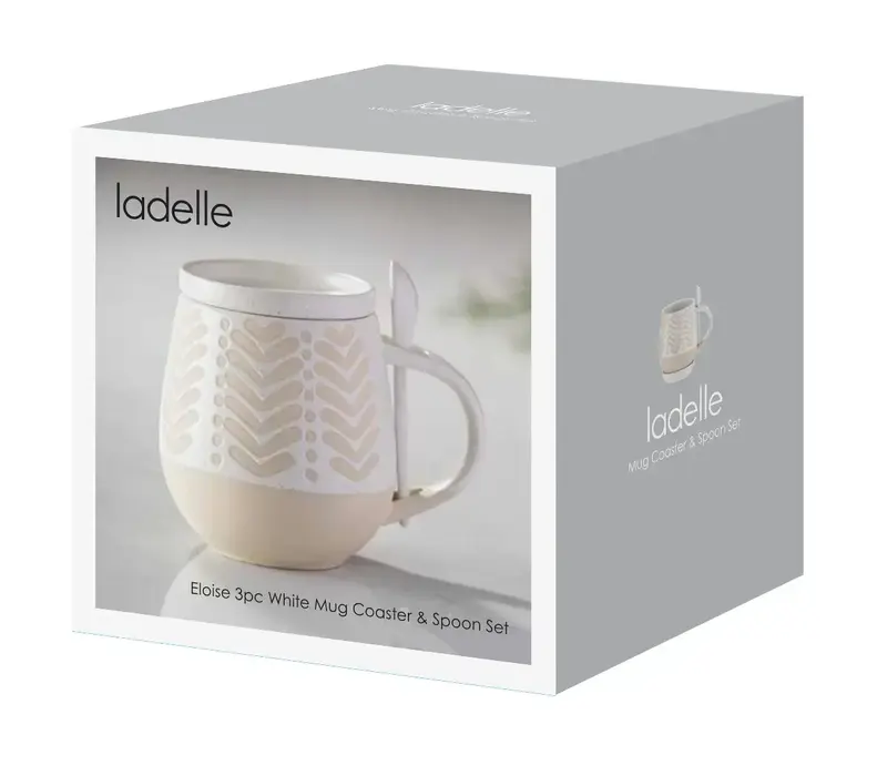 Eloise Mug with coaster and spoon white 3-piece