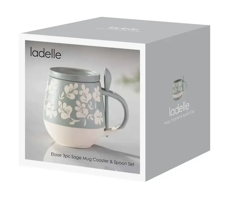 Eloise Mug avec dessous et cuillère vert sauge 3 pièces