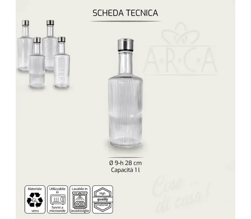 Bouteille en verre Modern Design assortie 1 L