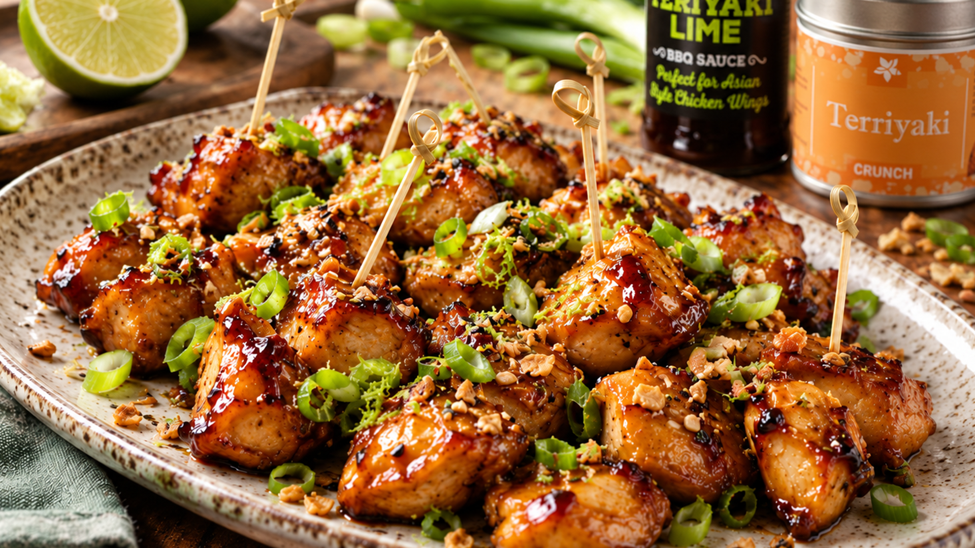Sticky Teriyaki Lime kippenhapjes met een krokante crunch
