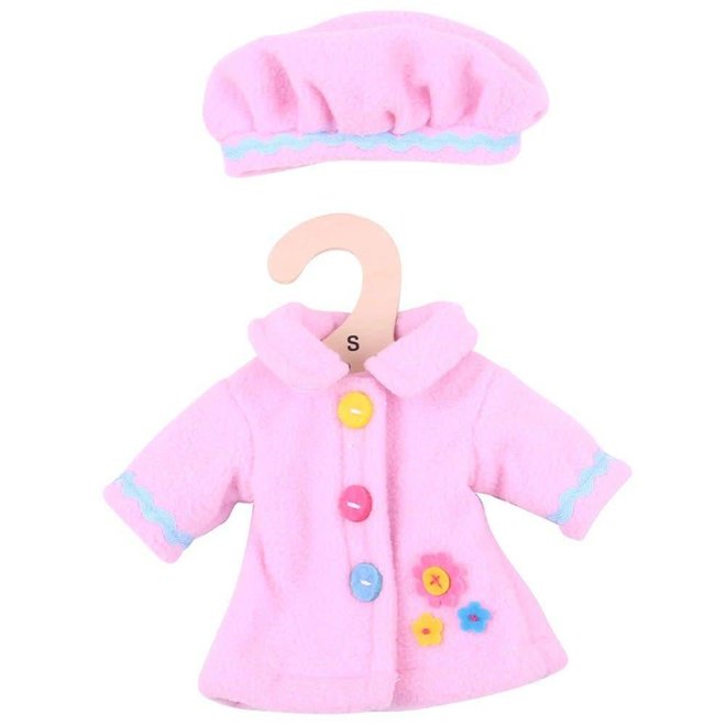 Jas & muts roze voor pop 25cm (S)