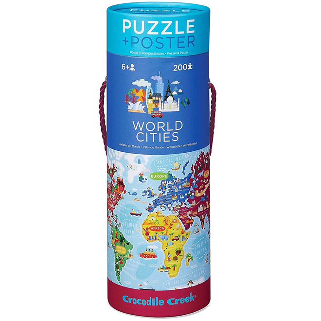 Puzzel + poster - Wereld steden (200st) 6+