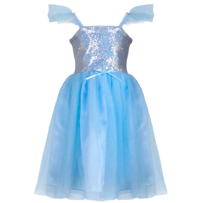 Jurk prinses pailletten blauw (5-6 jaar)