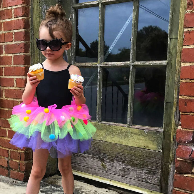 Rok tutu regenboog pompons (4-6 jaar)