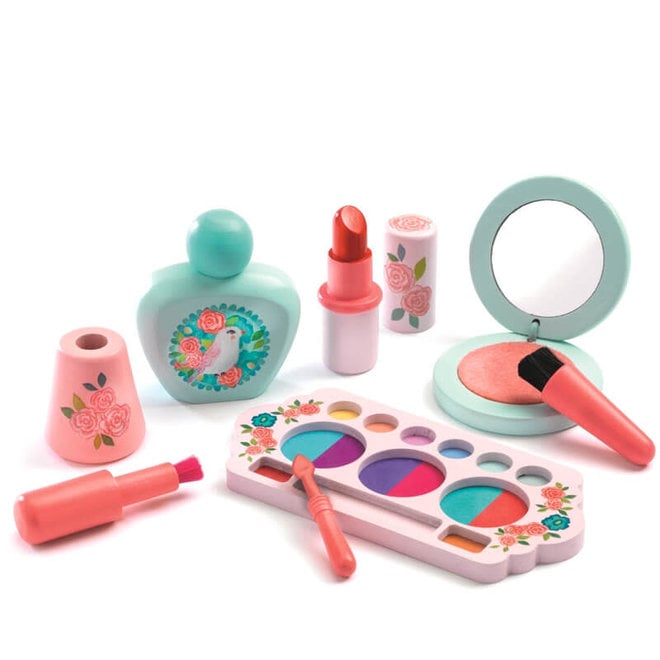 Houten make-up set vogel