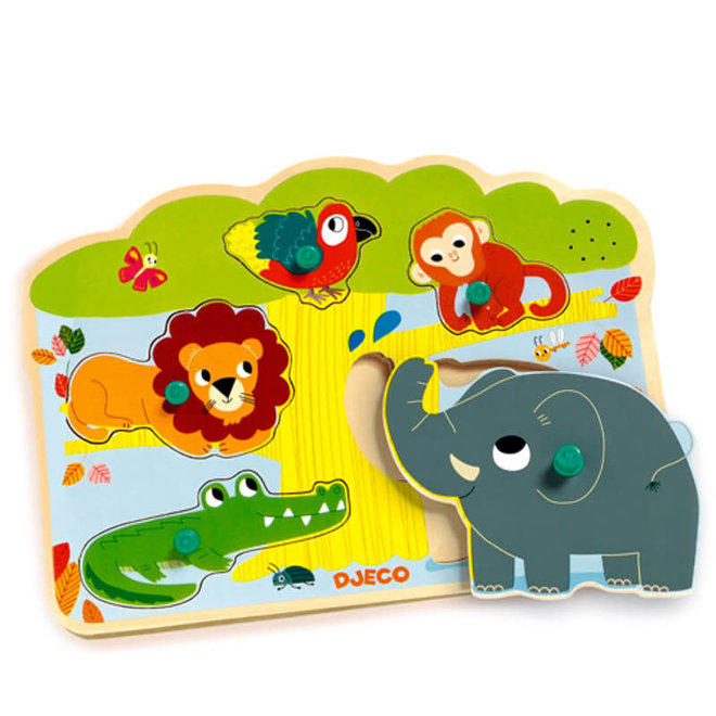 Puzzel met geluid jungle 1+