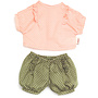 Skrallan poppenkleding shirt zalm & broek groen (voor pop 36-40cm)