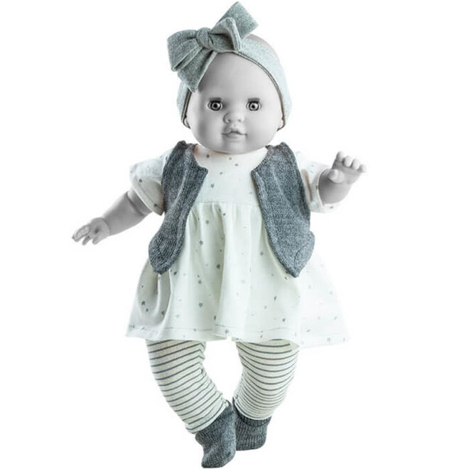 Poppenkleding jurk/gilet grijs