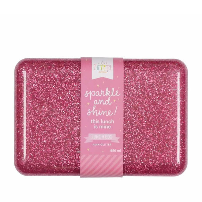 Broodtrommel met elastiek - Glitters roze