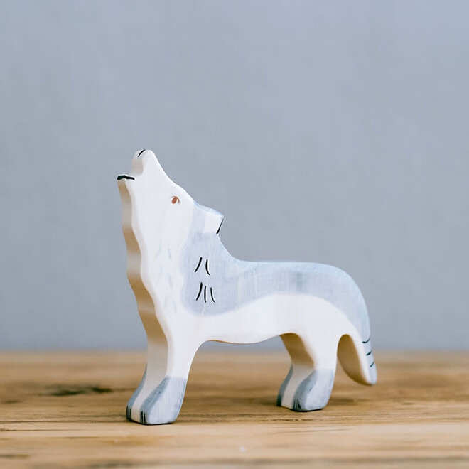 Holztiger Wolf – Handbemalte Holzfigur, Ca. 6,5 Cm, Für Kinder Ab 3 Jahren