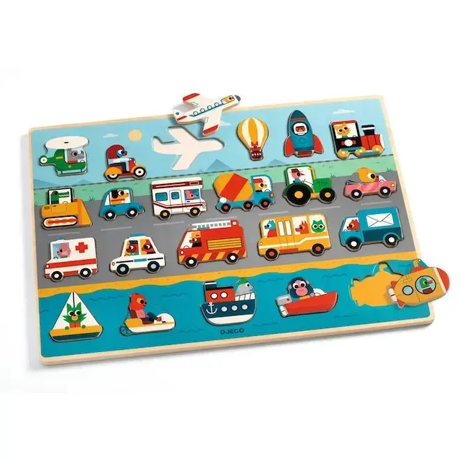 Houten puzzel voertuigen 2+