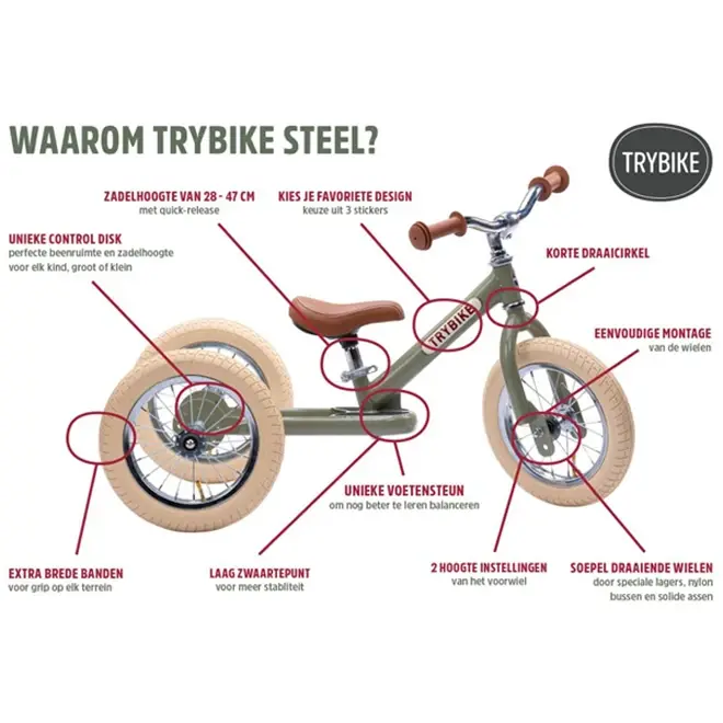 Trybike Groen | 2 in 1 Loopfiets