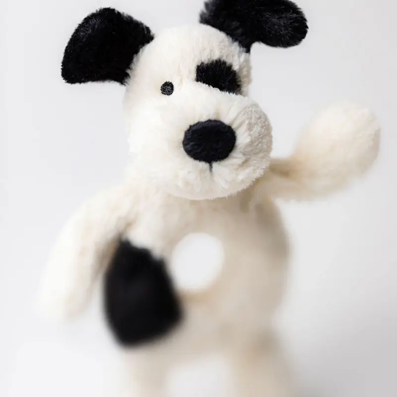 Jellycat Bashful Black & Cream Puppy Ring Rattle