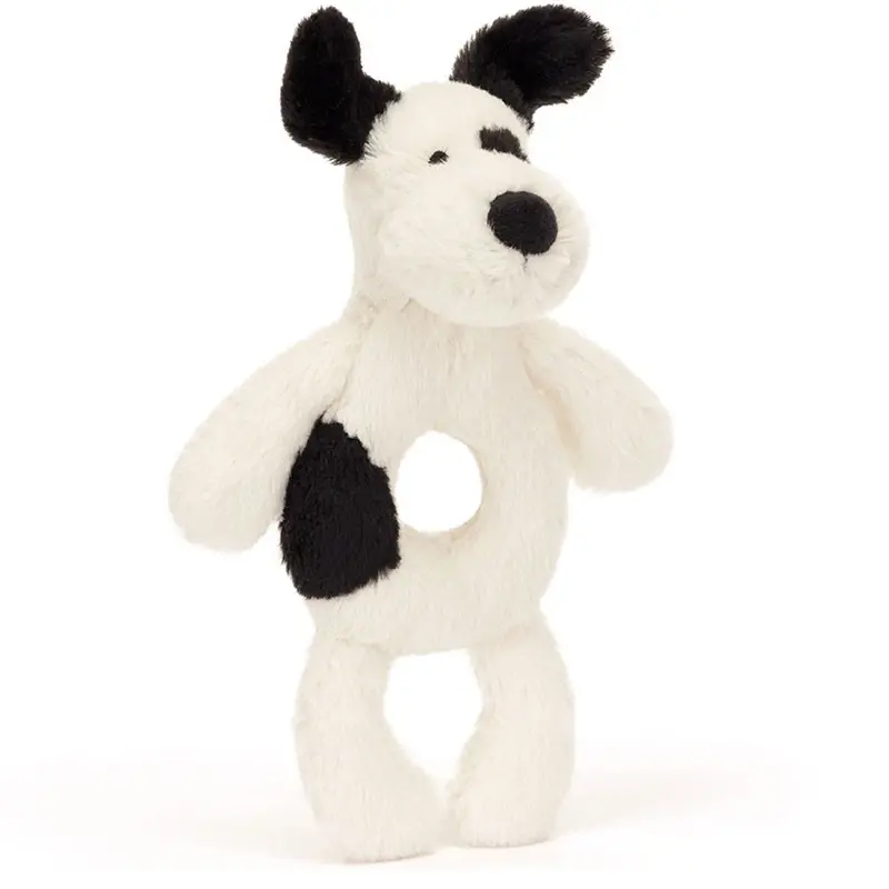 Jellycat Bashful Black & Cream Puppy Ring Rattle