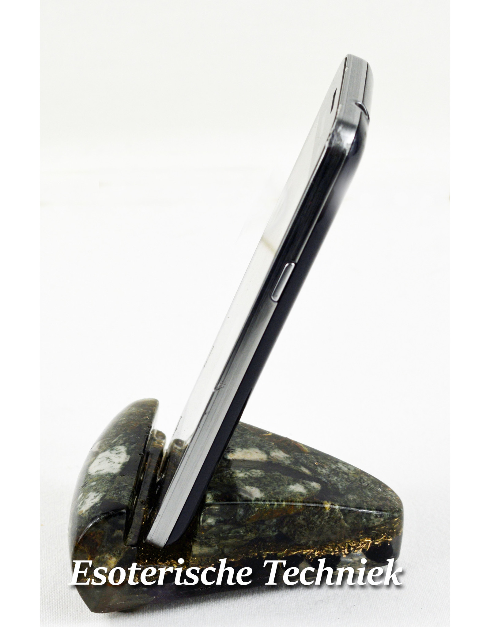 Orgonite Mobiele Telefoonstandaard  voor op je bureau of werkplek met Preseli Bluestone