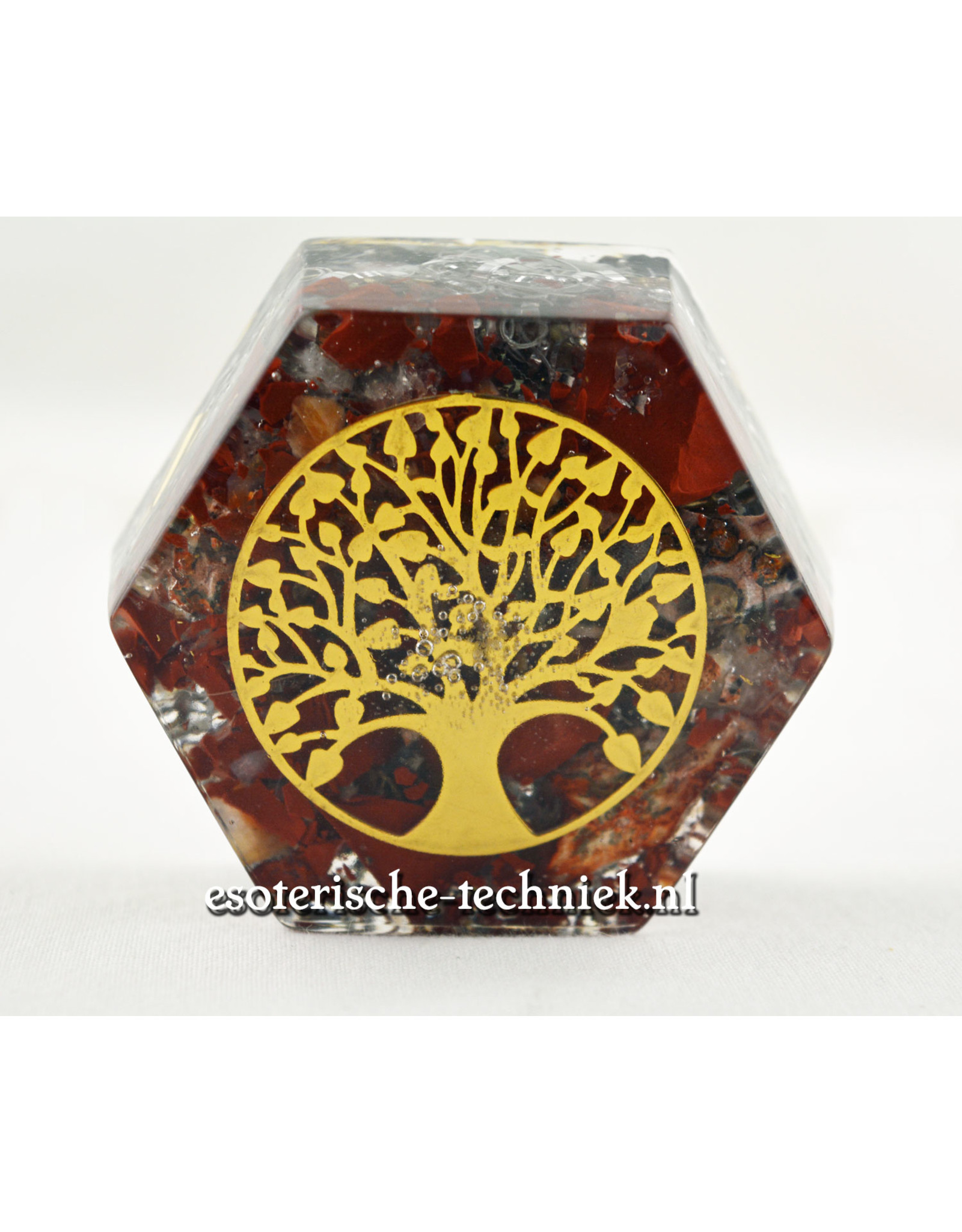 Orgonite Hexagon met Rode Jaspis met het Tree of Life symbool