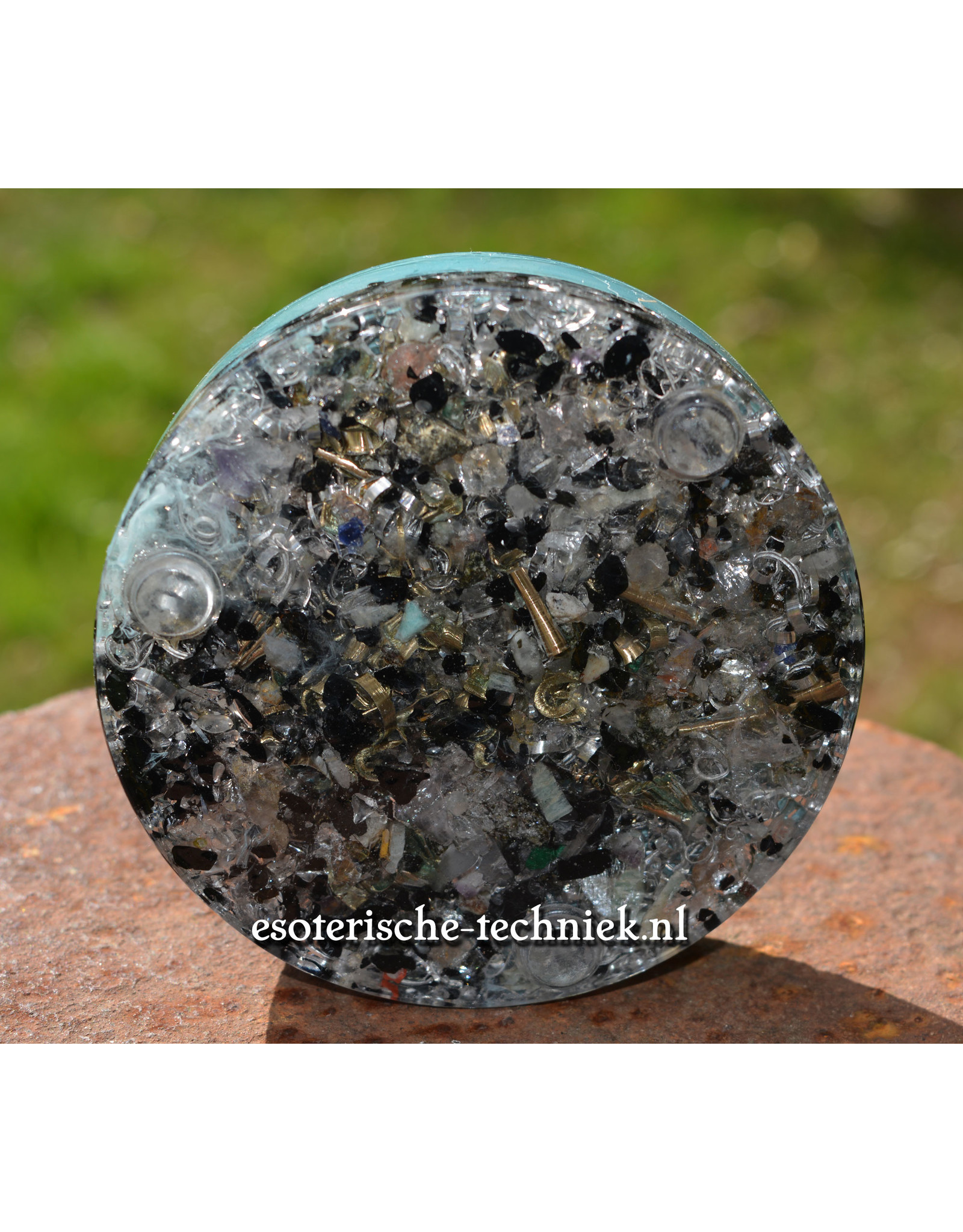 Orgonite Oplaadschijf  Shungite, Herkimer Diamant, Arkansas kristal