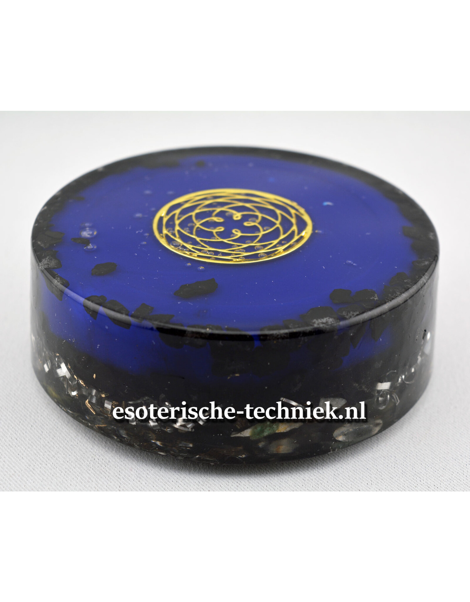 Orgonite Oplaadschijf  Shungite en met geometrie Seed of Life