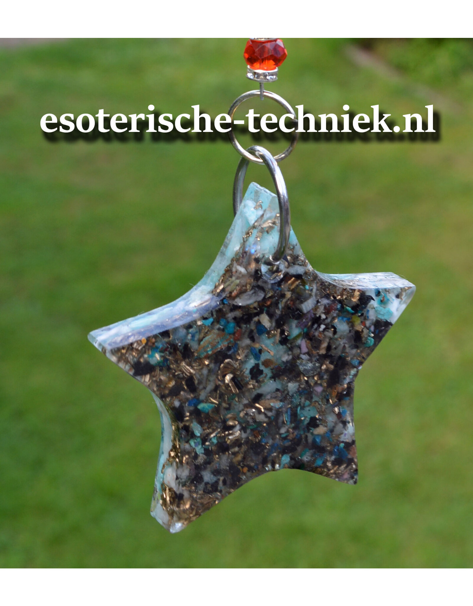 Orgonite stralingswerende raamhanger Kolibrie met Amazoniet, Blauwe Aragoniet