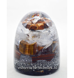Orgone Orgonite cone met Tijgeroog, Tijgerijzer,  Arkansas kristal