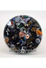 Orgone Orgonite cone met Tijgeroog, Versteend Hout, Tijgerijzer,  Arkansas kristal en Kunziet