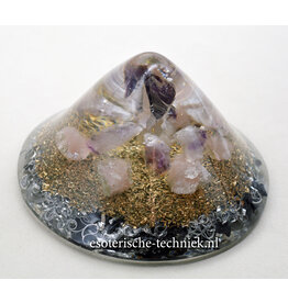 Orgone Orgonite cone Amethist, Rozenkwarts,  Arkansas kristal