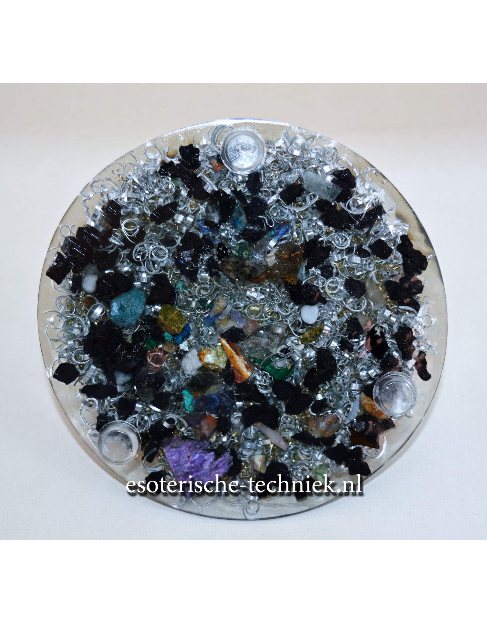 Orgonite cone Amethist, Rozenkwarts, Arkansas kristal en Shungit