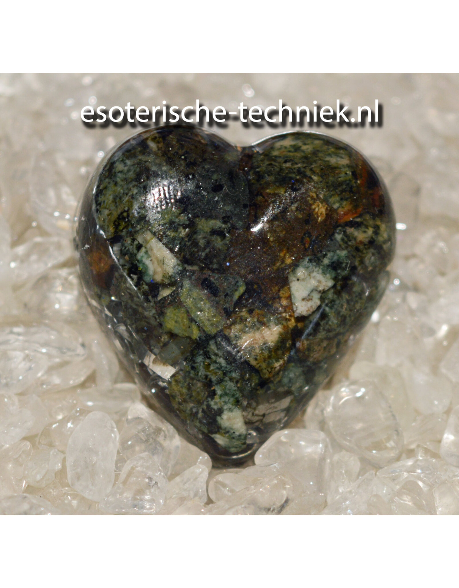 Orgonite hartje Preseli Bluestone / Stonehenge steen, Herkimer diamant en  Shungite .