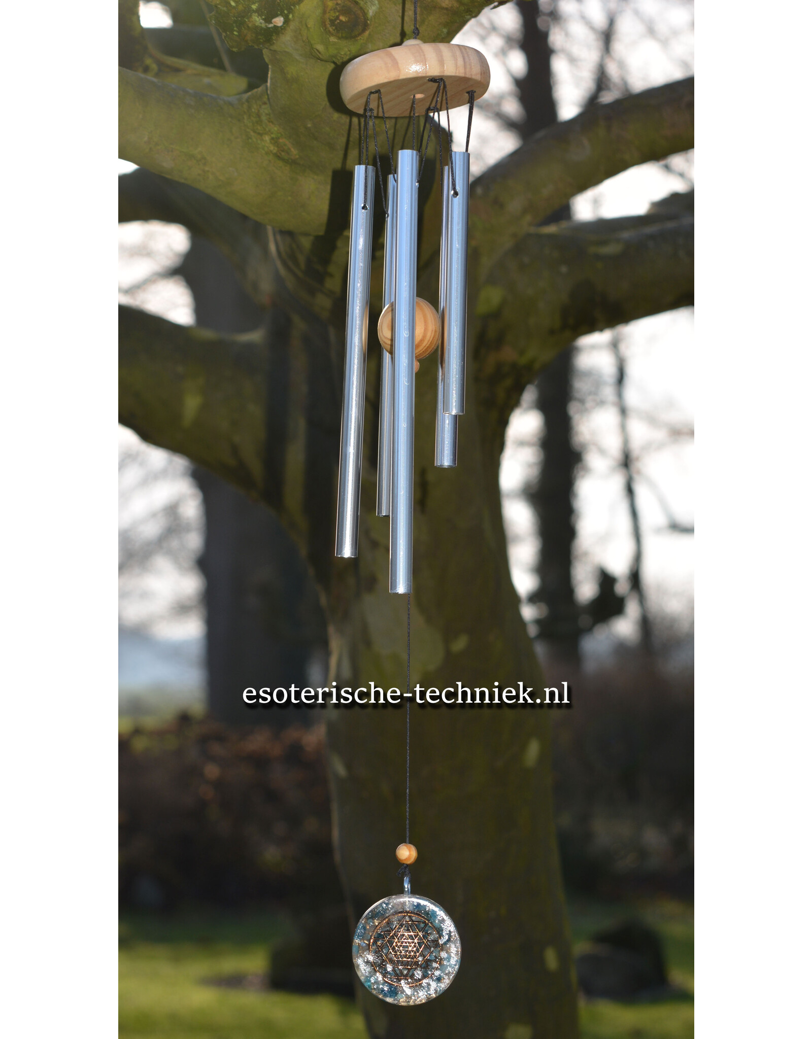 Windorgel mobiel met orgonite hanger Apatiet, Shungit en Sri Yantra symbool