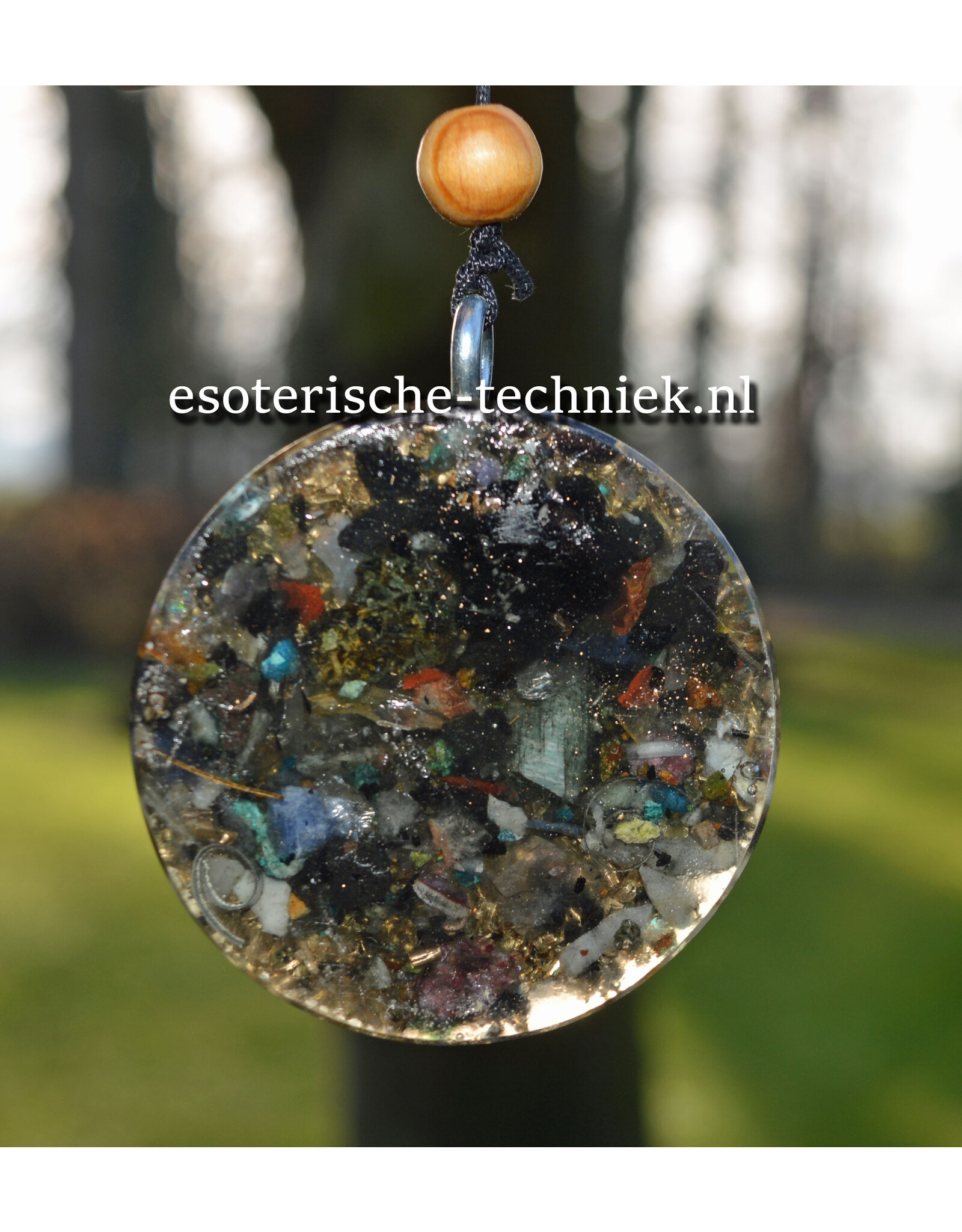 Windorgel mobiel met orgonite hanger Apatiet, Shungit en Sri Yantra symbool