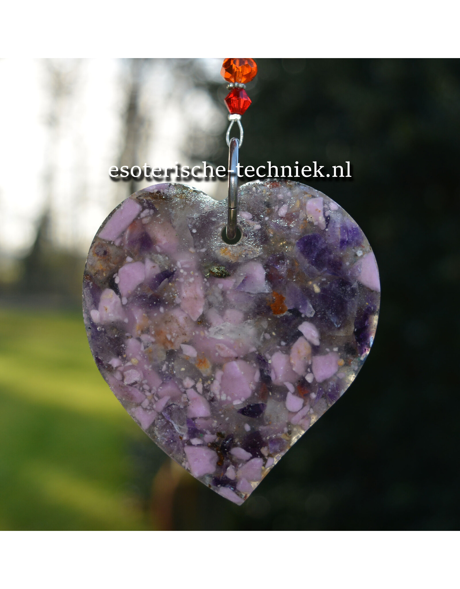 Orgone Orgonite raamhangerTree of Life met Amethist, Fosfosideriet en Shungite