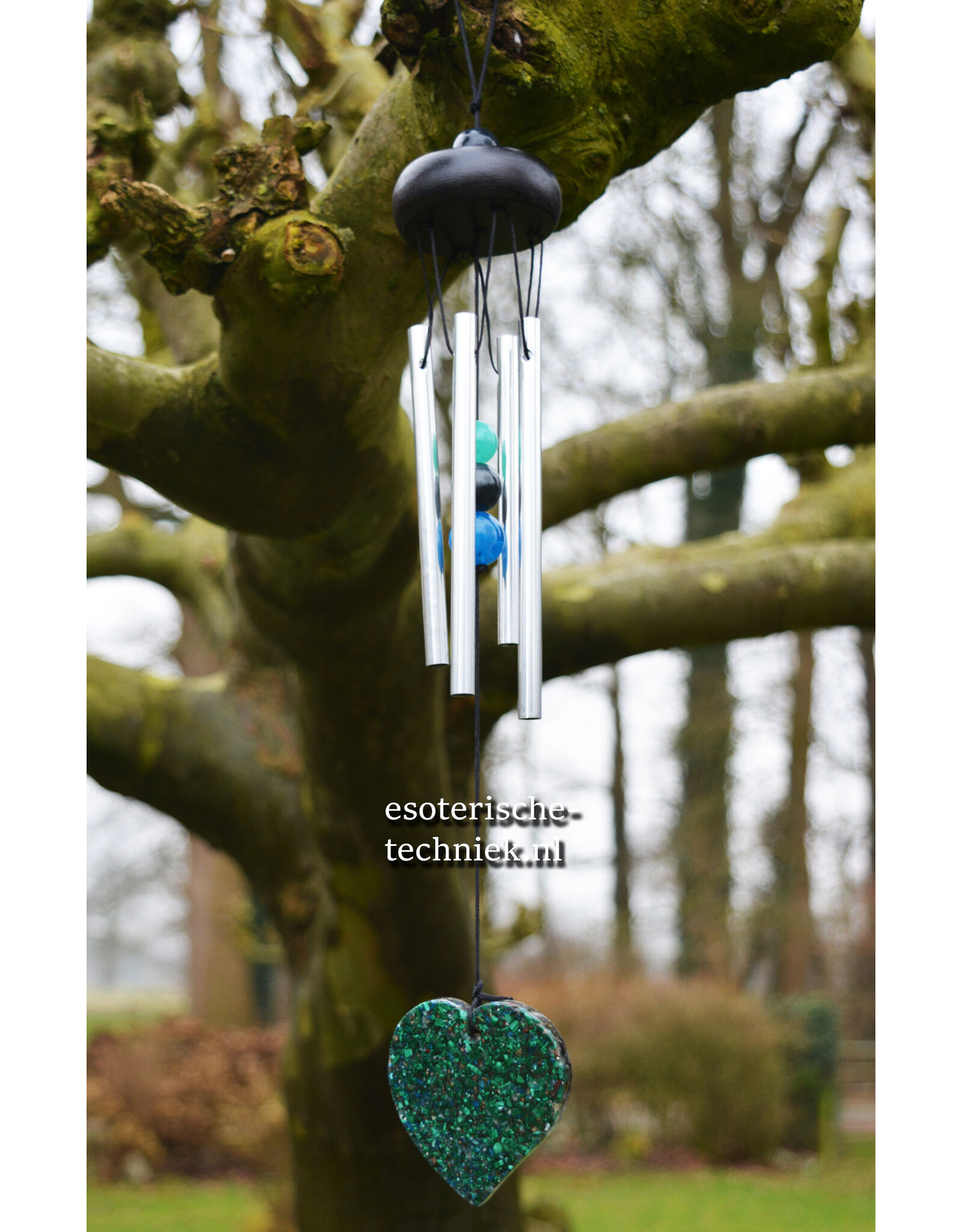 Windorgel mobiel met orgonite hanger  Malachiet, Lapis Lazuli en Shungite