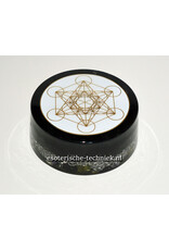 Orgonite Oplaadschijf Shungite met het Metatron symbool van geëtst koper dat is verguld met 24-karaats goud