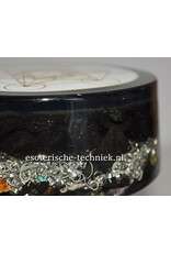Orgonite Oplaadschijf Shungite met het Metatron symbool van geëtst koper dat is verguld met 24-karaats goud