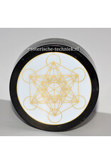 Orgonite Oplaadschijf Shungite met het Metatron symbool van geëtst koper dat is verguld met 24-karaats goud