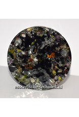 Orgonite Oplaadschijf Shungite met het Metatron symbool van geëtst koper dat is verguld met 24-karaats goud
