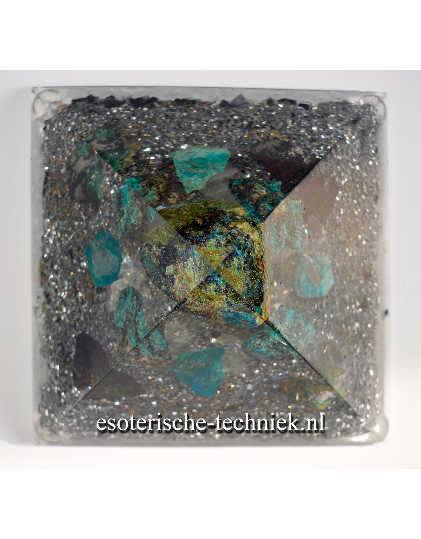 Orgone Orgonite piramide Serpierite, Cupriet, Chrysocolla