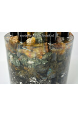 Orgone Chembuster dubbele vortex Preseli Bluestone, Gele Fluoriet, Labradoriet, Bergkristal en Shungite