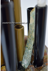 Orgone Chembuster dubbele vortex Preseli Bluestone, Gele Fluoriet, Labradoriet, Bergkristal en Shungite
